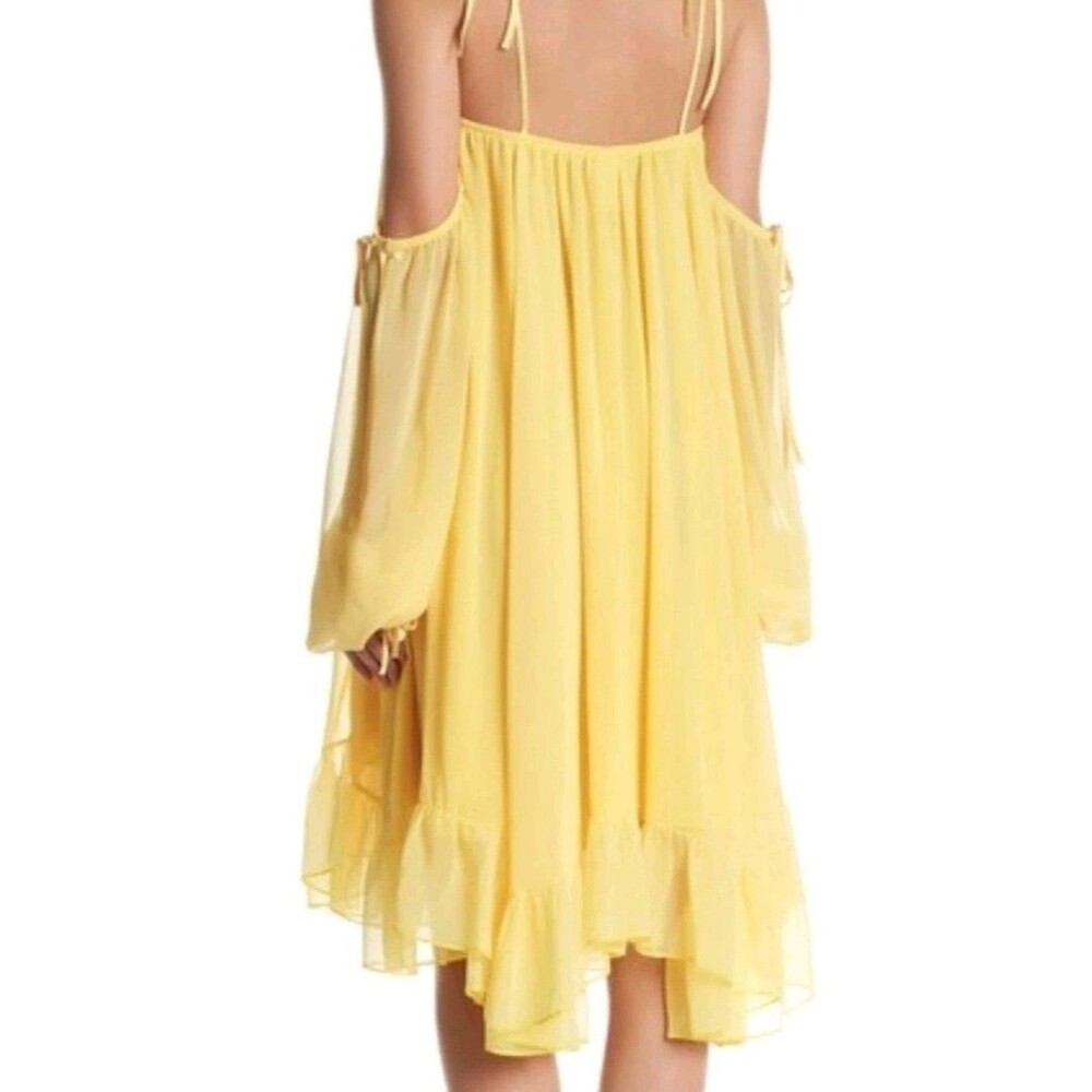 We are HAH / Free People / Revolve Cold Shouler Lemon Drop Chifon Dress XS/ S - Picture 3 of 4